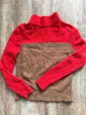 J. Crew Red and Brown Colorblock Turtleneck Sweater